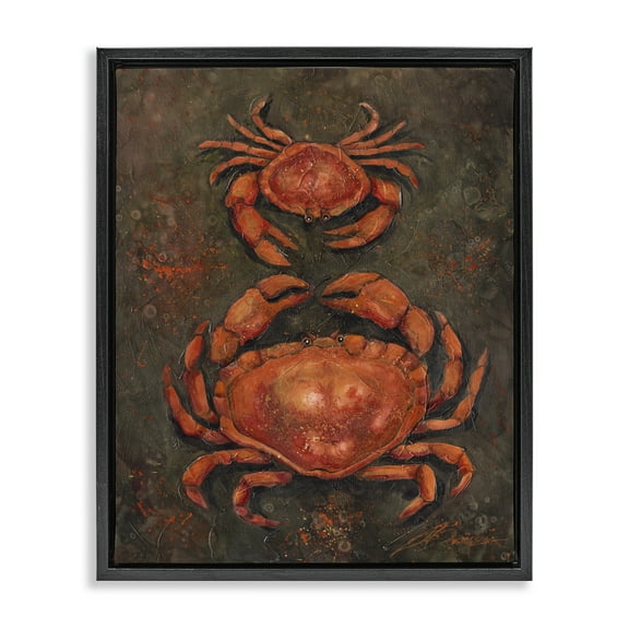 Stupell Industries Small & Large Crab Pair Animals Painting Black Floater Framed Canvas Art Print Wall Art, 17 x 21