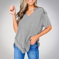 thumbnail image 2 of Women's Vintage Comfy Casual Shirts Solid Color Dressy Casual Tops for Lady V Neck Blouse Fashion 2024 Short Sleeve Loose Fit Flowy Tunic Tops Summer Clothes for Teen Girls Gray T Shirts XL, 2 of 6