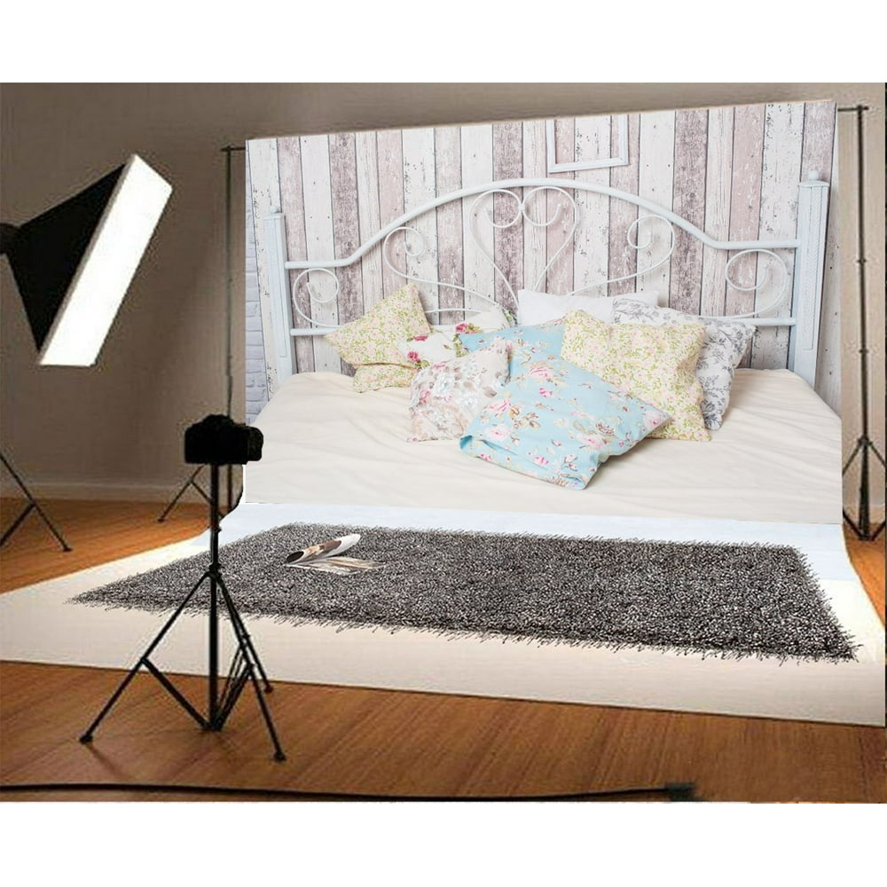 GreenDecor Polyster 7x5ft Bedroom Backdrop Interior European Style Bed