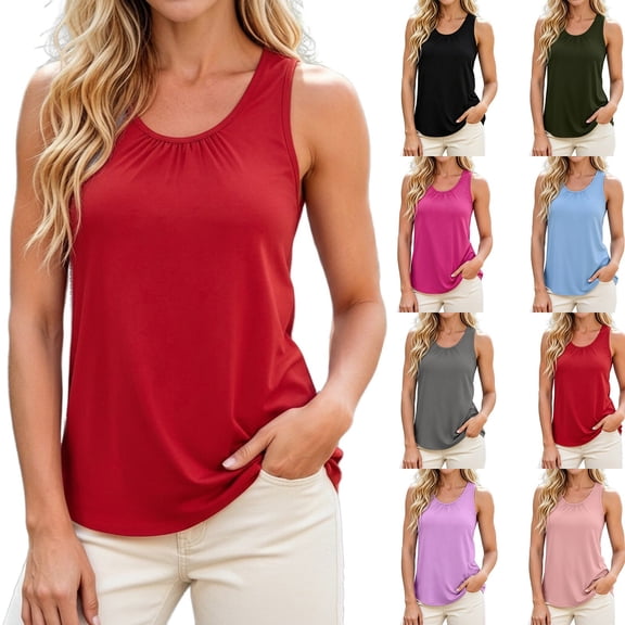 Workout Tops for Women Sleeveless Athletic Tank Tops Solid Color UPF 50 Running Tanks with Side Slits Loose Fit Gym Yoga Shirt