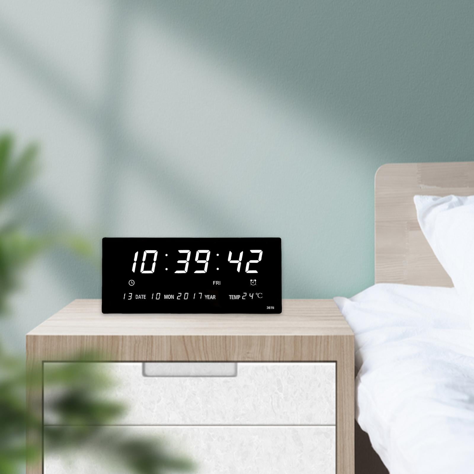 Reloj de pared LED eléctrico Carga USB Temperatura Decoración Números grandes Relojes de Reloj despertador para tienda Niñas Blanco