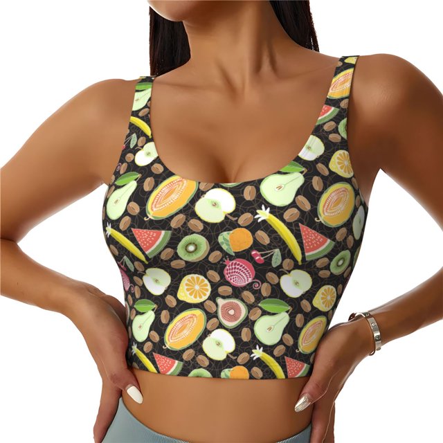 Fotbe Fruits Sujetador Deportivo Largo sin Aros para Mujer con Almohadillas y Soporte Medio, Transpirable y Absorbente, Camiseta Tipo Chaleco o Tank Top-Small