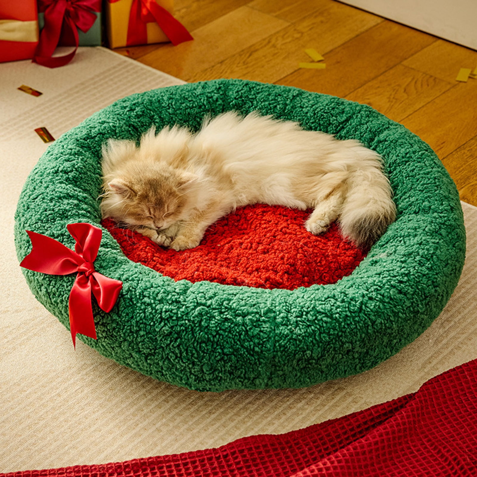 FastXmas Dogs Cats Velvet Bed House,Cosy and Soft Pets Round or Cottage Shape Dogs Cats Beds, Warm Non-Slip and Washable Pets Bed for Indoor Outdoor Foldable Soft Bed Warm Cats(S 15.7x15.7 In)