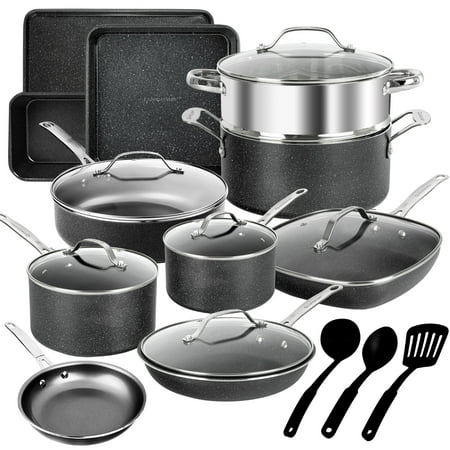 Condition photo showing As Is for Granitestone Nonstick Pots and Pans 20 Pcs Set Kitchen Cookware Set Bakeware Cooking Frying Skillet Sauce Pan Black