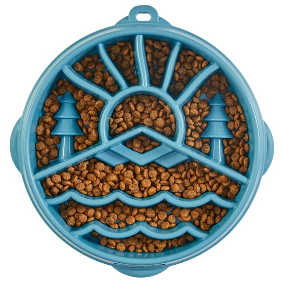 Outward Hound Fun Feeder Slo Bowl Mountain, Large, Blue