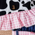 thumbnail image 6 of UAYOTSE Baby Girl Denim Outfits Cow Print Shirt Toddler Ruffle Sleeve Button Tops Bowknot Wide Leg Jean Shorts,4-5 Years Pink, 6 of 9