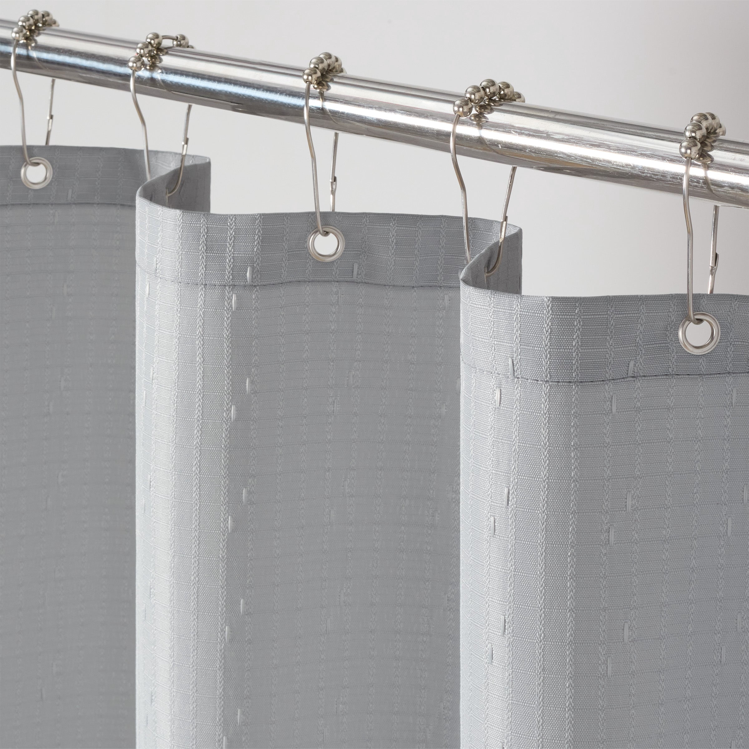 Host & Home Raindrop Stripe Shower Curtain Set, 72x72, with 12 Metal Rolling Rings, Weighted Hem, Rust-Proof Grommets, 100% Polyester Yarn, Light Grey