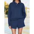 thumbnail image 4 of Women's 2 Piece Sets Long Sleeves Top Shorts Casual Trendy Outfits Navy Blue XXL, 4 of 9