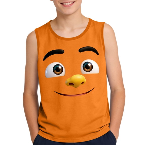 Boys 3D Cartoon Face Graphic Tee Tank Top Orange Sleeveless Crew Neck Soft Stretchy Polyester Spandex Summer Shirts for Kids Ages 3-14,Size 12 T
