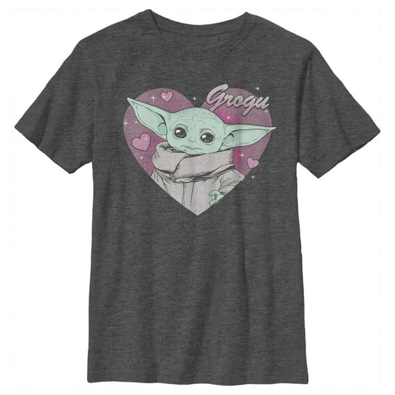 Boy's Star Wars: The Mandalorian Valentine's Day The Child Heart Portrait Graphic Tee Charcoal Heather X Large