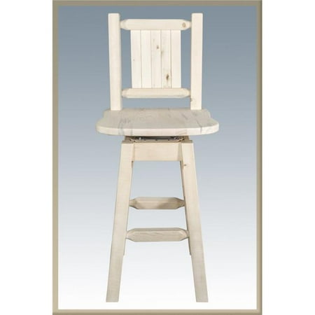 Laser Engraved Beer - Montana Woodworks Homestead Collection Barstool w/ Back & Swivel w/ Laser Engraved Bear Design, Ready to Finish