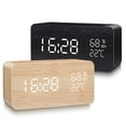thumbnail image 2 of Reloj despertador Digital LED de madera alimentado por USB/AAA, reloj de mesa con temperatura, humedad, Control de voz, Snooze, relojes electrónicos de escritorio, 2 of 4