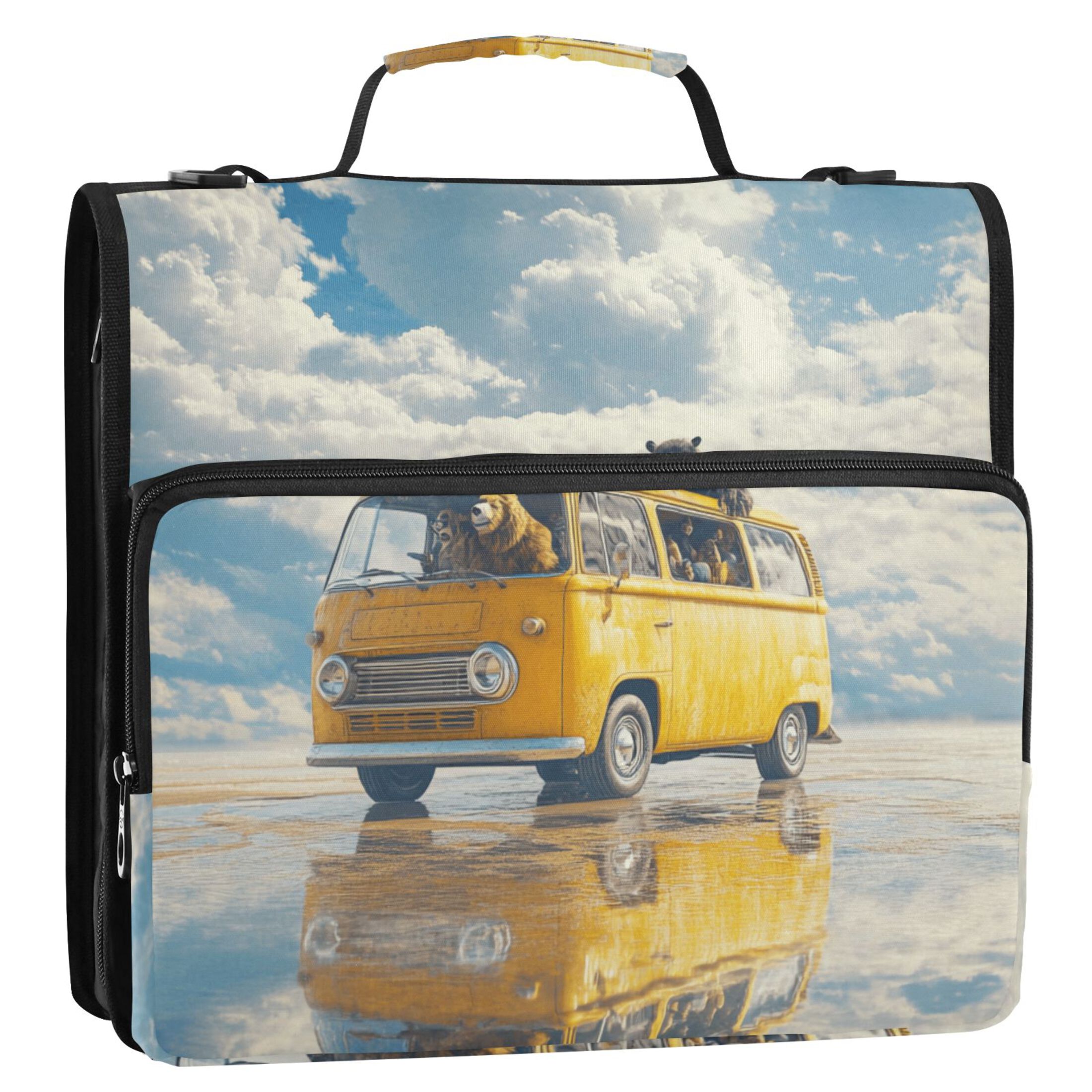 3 Ring Zipper Binder with Shoulder Strap Waterproof Trapper Keeper 2 Inch D-Ring 500 Sheets Capacity Bus on Lake