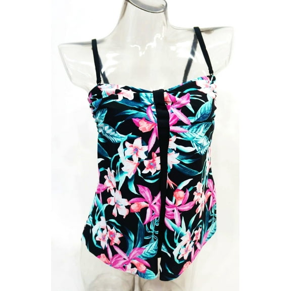 Croft & Barrow Floral Bandeau Flyaway Tankini Top Swimwear Women's 6