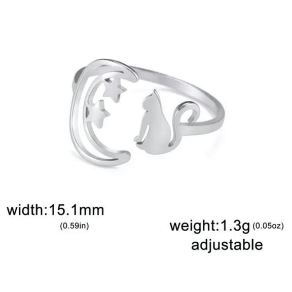 Women's Moon Star Cat Ring Stainless Steel Animal Open Finger Rings Jewelry