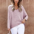 thumbnail image 4 of Mujer Cuello En V Top Manga Larga Color Puro Transpirable Simple Casual Otoño Invierno Jersey Blusas Camisas para Oficina En Casa Púrpura Rosado XL, 4 of 7