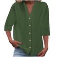 thumbnail image 1 of Timegard Womens Tops 1/2 Sleeve V Neck Button down Shirts Casual Loose Lightweight Blouse Solid Color, 1 of 6