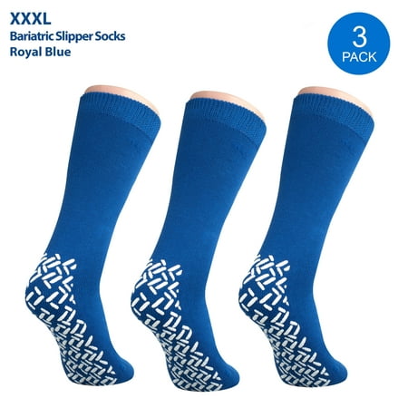 Pack of 3 Pairs - XXXL Non-Skid Bariatric Extra Wide Slipper Socks for People with Diabetes & Edema (Royal