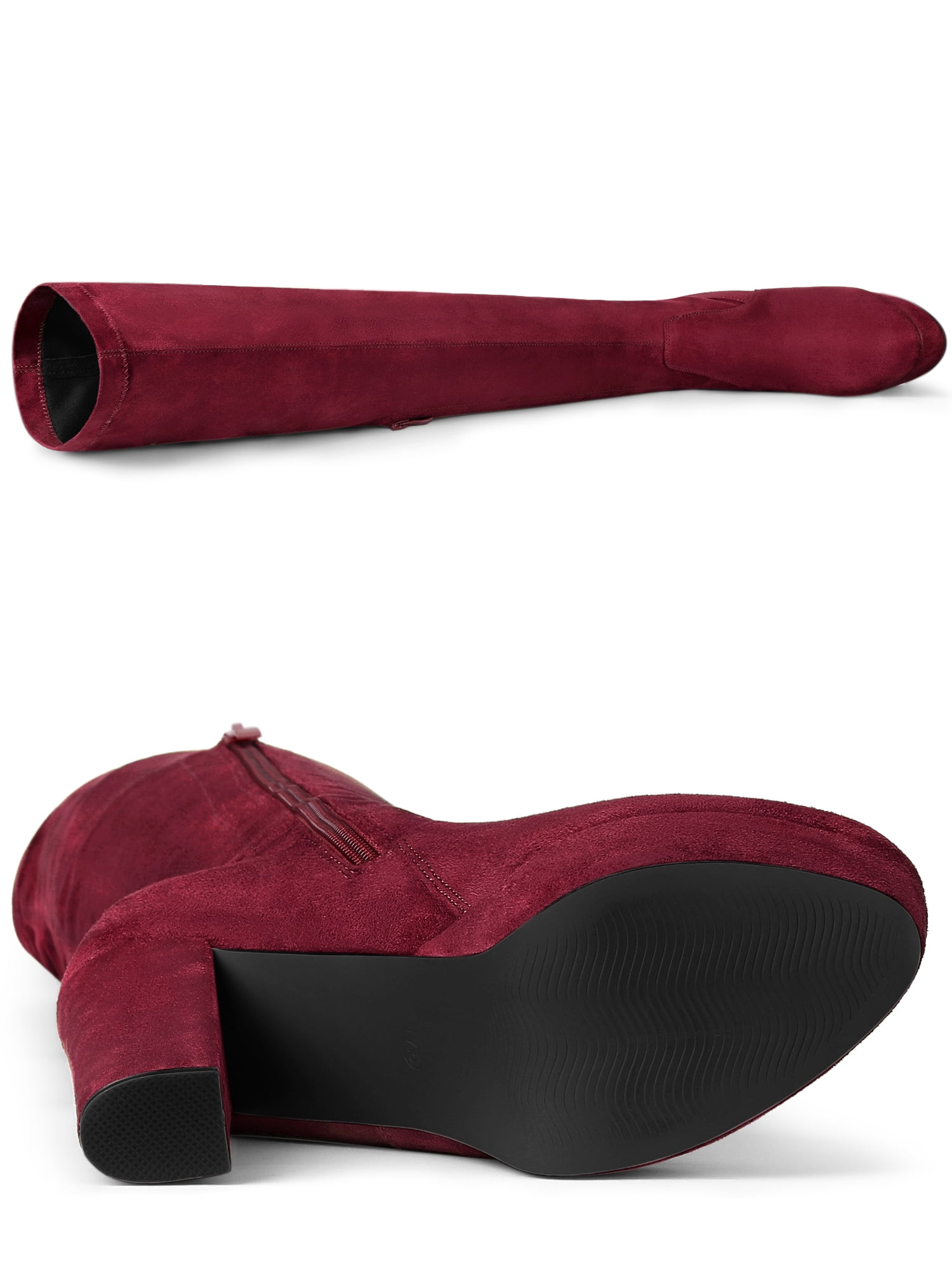 DARING DIVA Women's Platform Block Heel Over Knee High Boots Burgundy 6.5