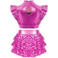 thumbnail image 3 of HULIJA Girl's Latin Jazz Dance Dress Metallic Dancing Clothes Crop Top with Skirt Set for Stage Performance Hot Pink 6, 3 of 4