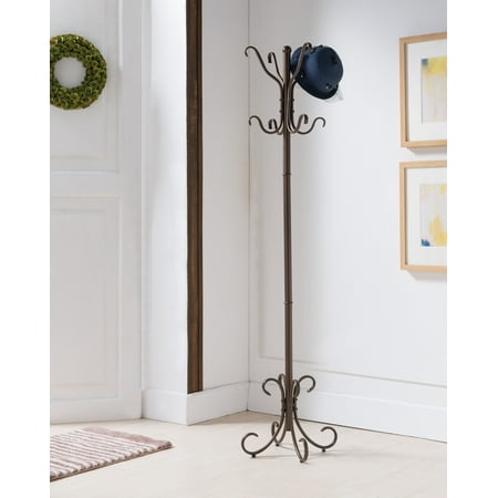 Copper Vanity Stand - Marion Coat & Hat Rack Stand, Copper Metal, 8 Hooks, 67.5