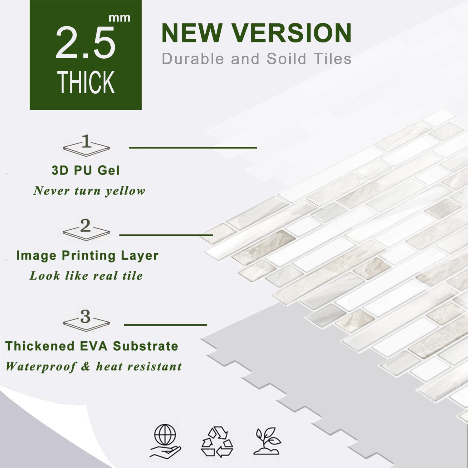 Thicker Design Peel And Stick  Self Adhesive On Tile Backsplash For Kitchen Bathroom Beige & White 12"*12" 10 Sheets