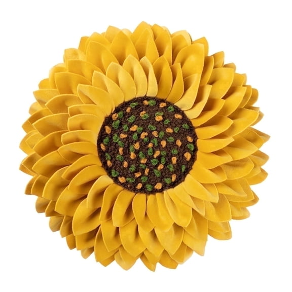 JWH 3D Round Golden Decorative Soft Velvet Sunflower Throw Pillows 14 inch for Sofa Bed Decoration