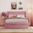 thumbnail image 2 of BTMWAY Full Upholstered Storage Bed, Pink Velvet Upholstered Wood Platform Bed with Headboard and A Big Drawer, No Box Spring Needed, Modern Furniture Full Size Bed Frame, 600lbs Capacity, 2 of 11
