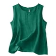thumbnail image 2 of Cotton Linen Tank Tops for Women Summer Casual Comfy Sleeveless Linen Shirts Loose Lightweight Gauze Cami Dark Green M, 2 of 6