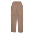 thumbnail image 4 of Womens Pants Summer Solid Color Elastic Waist Loose Side Button Decoration Versatile Capris Casual Trousers, 4 of 5