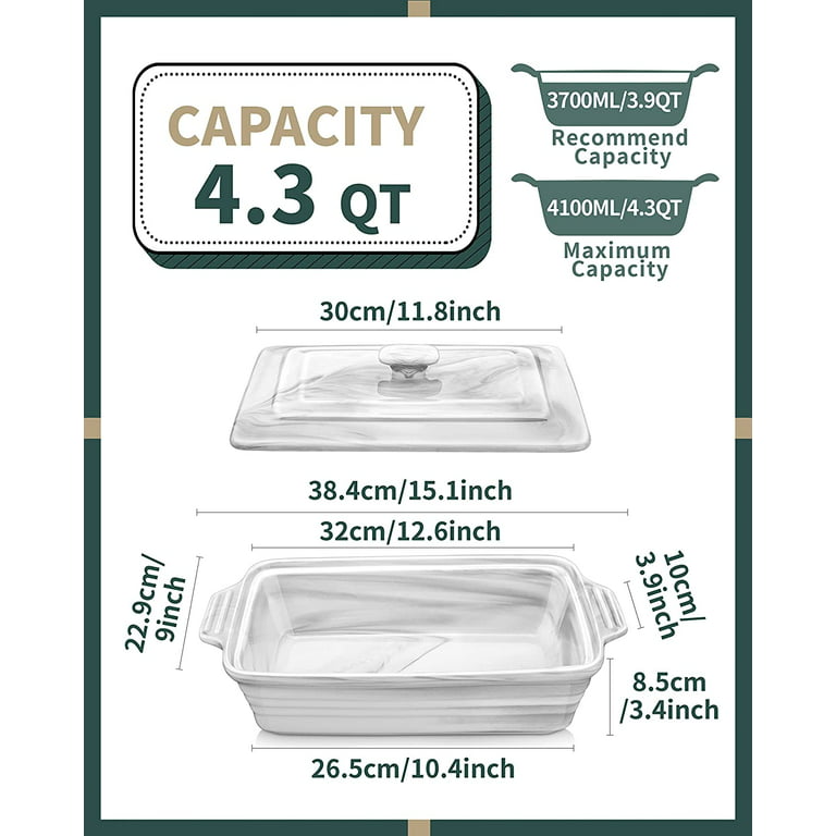 LOVECASA 3 Quart Casserole Dish with Lid for Oven Safe, Ceramic Baking  Dish, Rectangular Lasagna Pan Deep, Oven to Table Baking Pan for Casserole