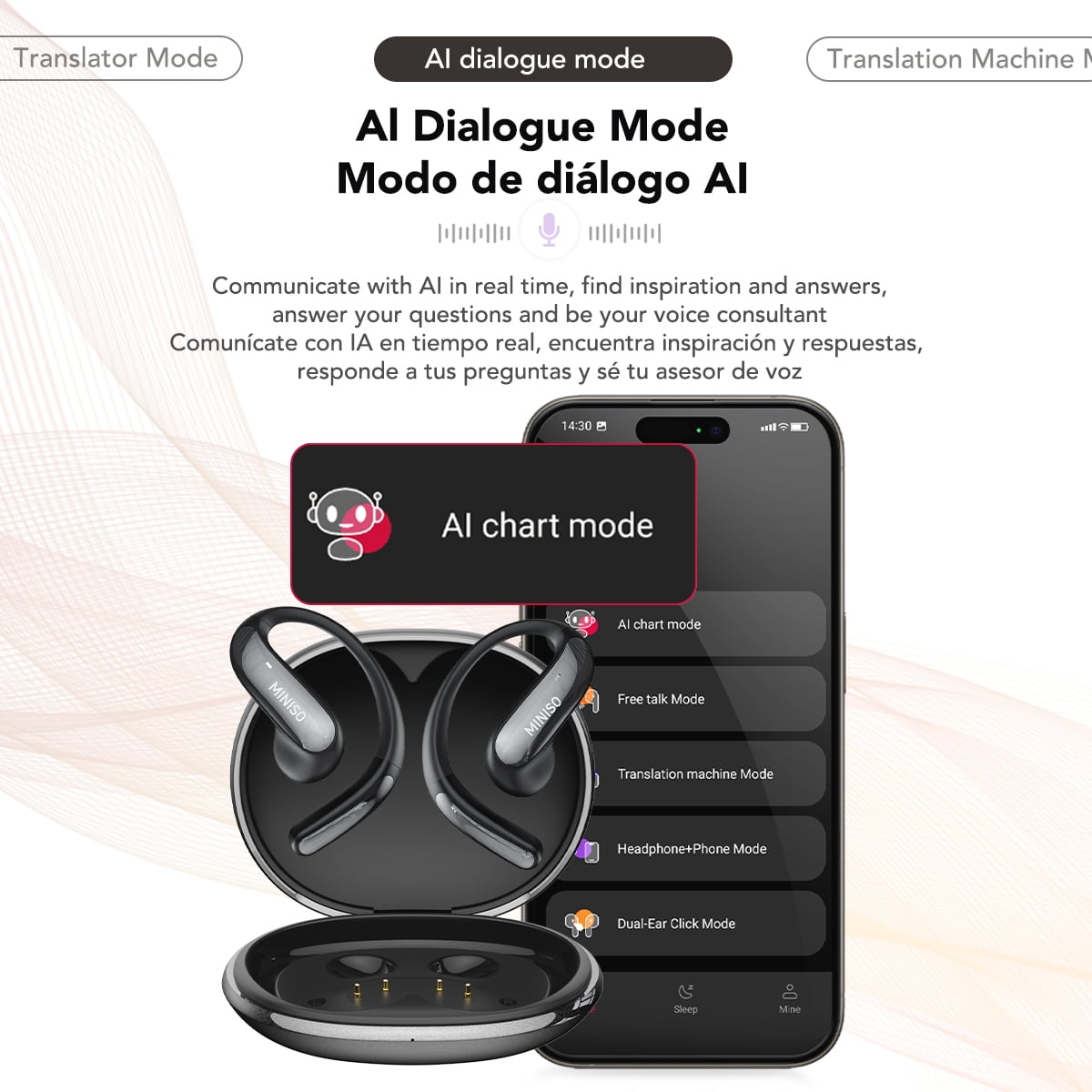 MINISO MS195 AI Translation Eabuds Real Time Open Ear Earbuds Bluetooth Wireless 5.4 AI Headphones IPX5 Waterproof