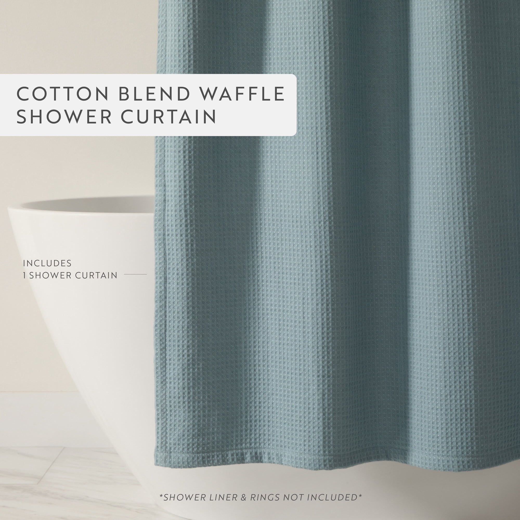 Cotton Blend Waffle Shower Curtain by Comfort Canopy, 72" x 72", Light Blue