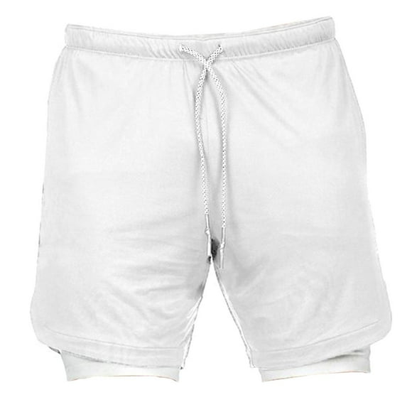 Pantalones cortos de entrenamiento 2 en 1 para hombre, para gimnasio, correr, fitness, con bolsillos con cremallera XXL blanco