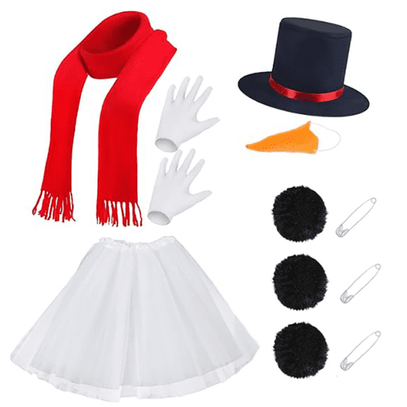 GOBWCOT Snowman Kit - Top hat, gloves, scarf, carrot nose Christmas snowman kit for adults (includes 3 pins)