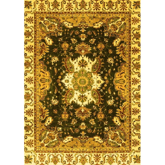 Ahgly Company Machine Washable Indoor Rectangle Geometric Yellow Traditional Area Rugs, 3' x 5'