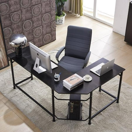 - Mcombo Office Desk L-Shape Corner Computer PC Latop Study Table Workstation Home Office Wood & Metal,MFB Black