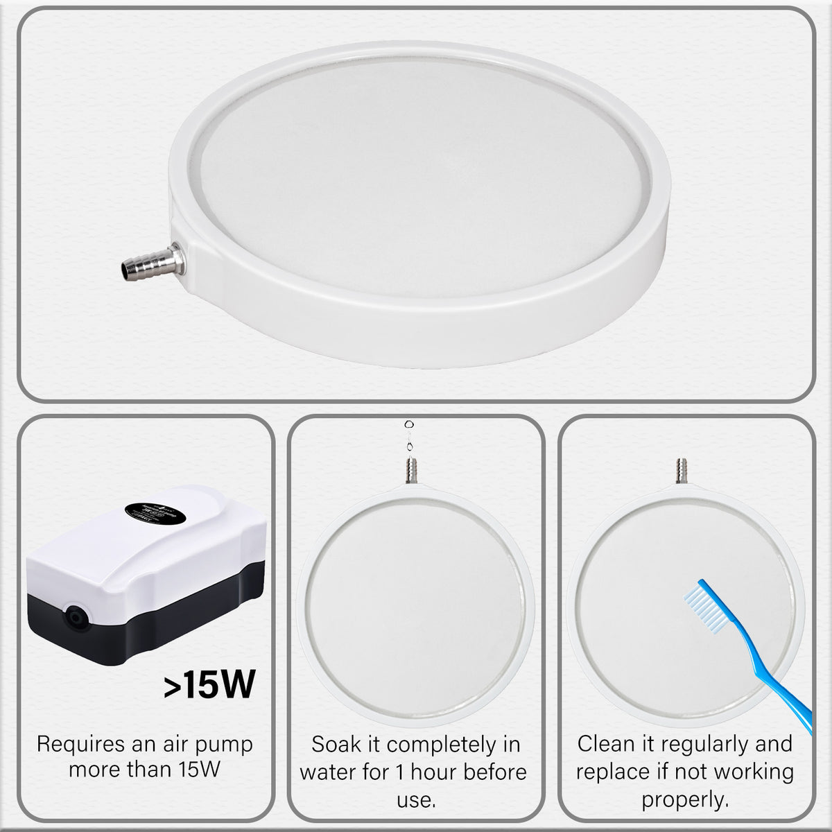 Aqua Dream Air Stone 8-Inch Disc Diffuser for Aquarium Air Pump, White