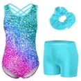 thumbnail image 2 of Aideaone Gymnastics Leotards for Girls Shiny outfits with Shorts Hair Scrunchie 5-10Y, 2 of 7