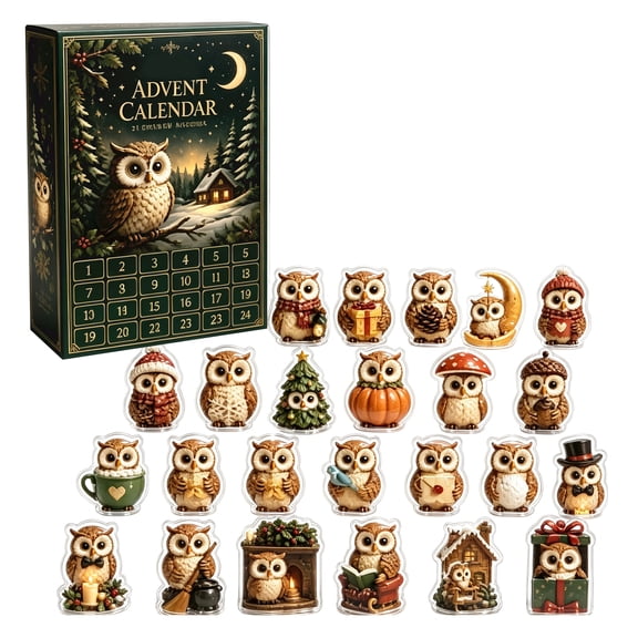Forest Owl Ornament Advent Calendar 2026, 24 Days Christmas Countdown Calendar Blind Box with Surprise Each Day, 2D Christmas Ornament Set, Christmas Decorations for Xmas Tree, Christmas Gifts