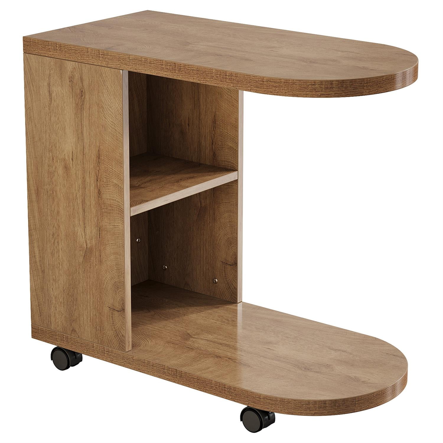 Demi Bonn 27" C-Shaped End Table, Modern Wooden Look, Storage Ottoman, End Table with Hidden Storage for Living Room, Brown