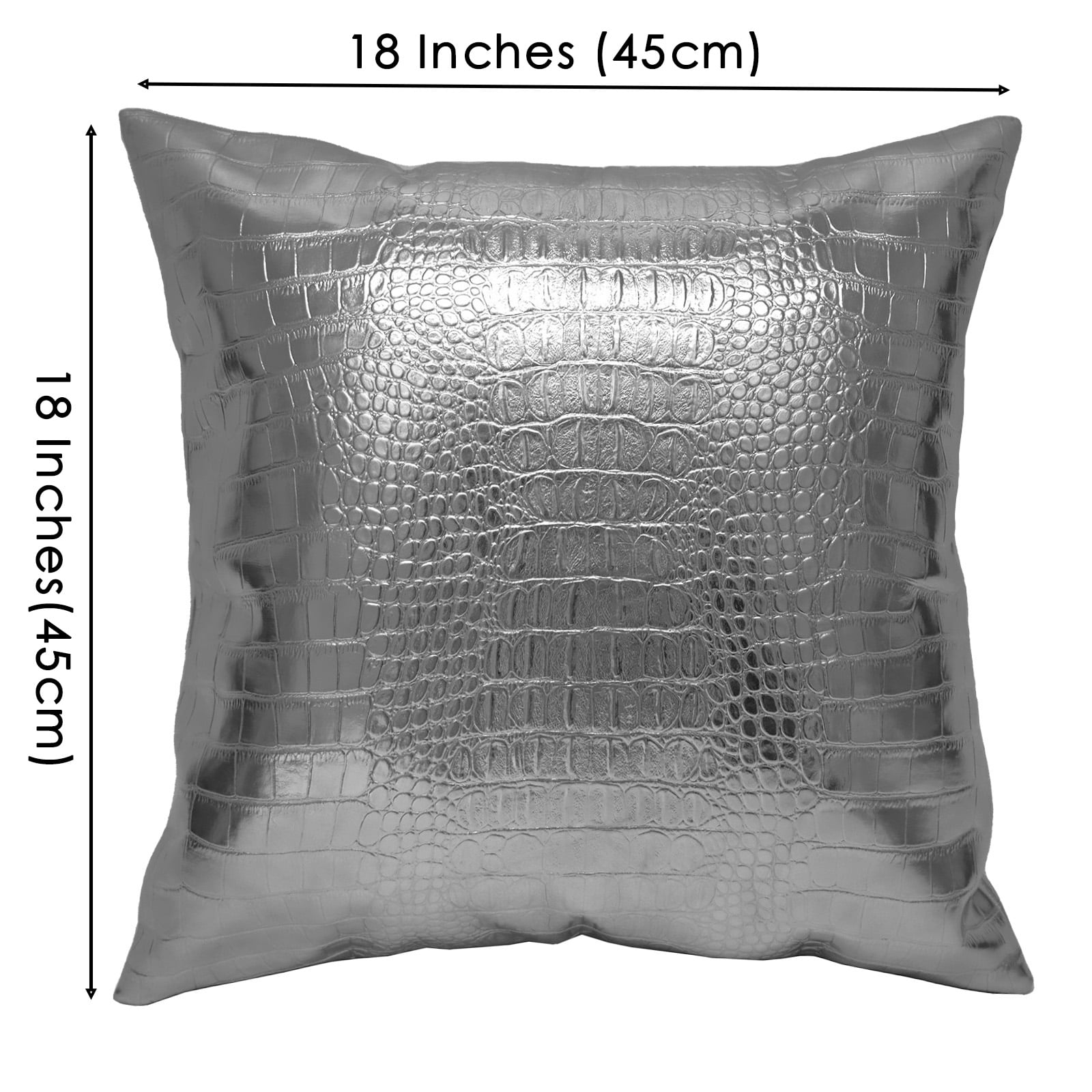 MUKA 2 Pcs PU Leather Throw Pillow Covers 18 X 18 Inches, Solid Dyed Crocodile PU Leather Sofa Backrest Throw Pillow Cover-Silver