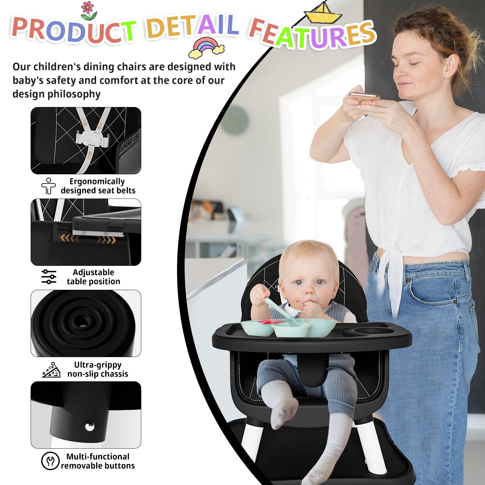 Baby High Chair 6 in 1 Convertible Highchair for Babies and Toddlers Booster Seat Floor Seat Function