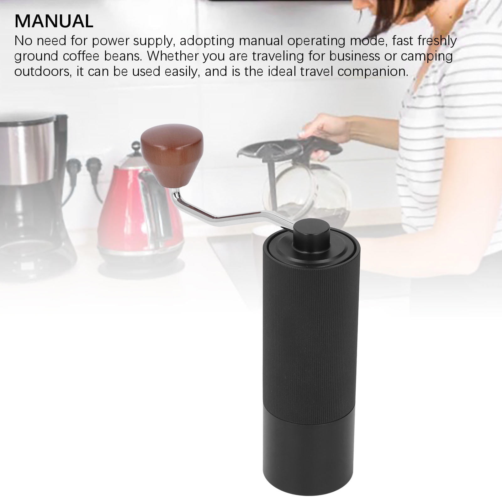 YAHHU Portable Manual Coffee Grinder – Aluminum Alloy & Stainless Steel Core, Adjustable Coarseness, Ideal for Travel & Camping