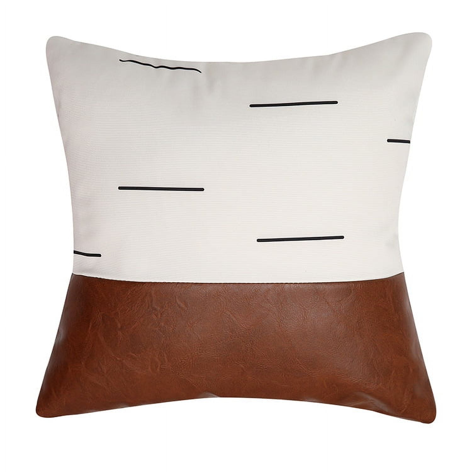 Boho Throw Pillow Covers, Modern Farmhouse Decorative Pillow Covers for Couch Sofa Bed,Faux Leather Pillow Covers, 18 x 18inch