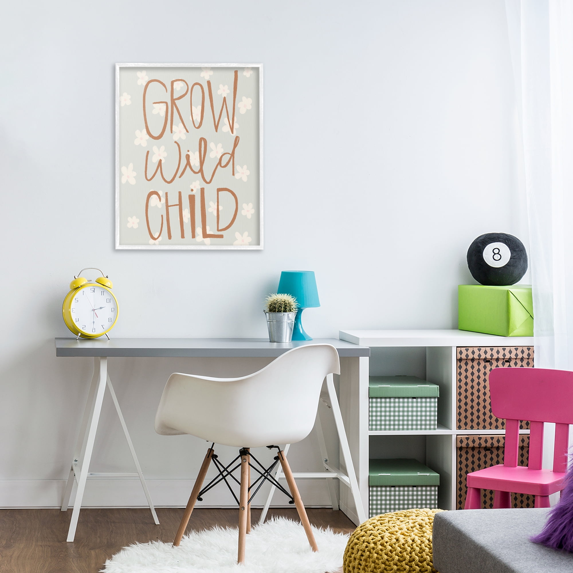 Grow Wild Child Flowers White Framed Giclee Art, design by Katie Griggs