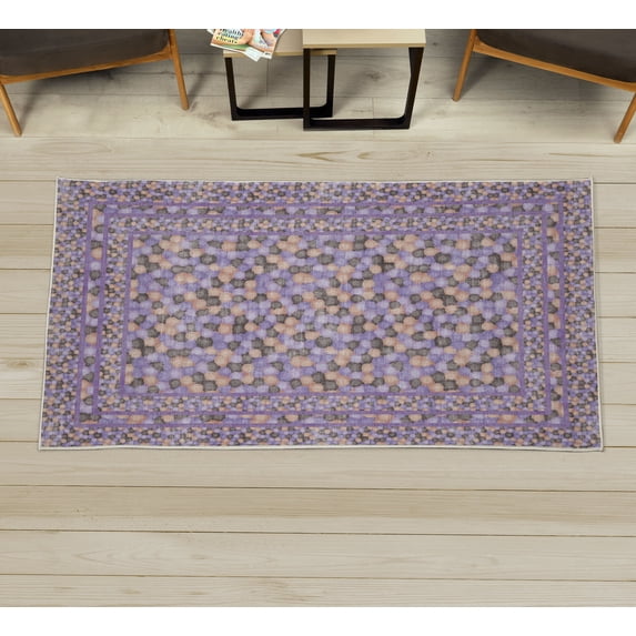 Modern Area Rug with Non-Slip Backing, Geometric Abstract Weathered Look Overlapping Rounds Nested Circles, Quality Carpet for Bedroom and Dorm Room, 2.6' x 5', Lavender Blue, by Ambesonne