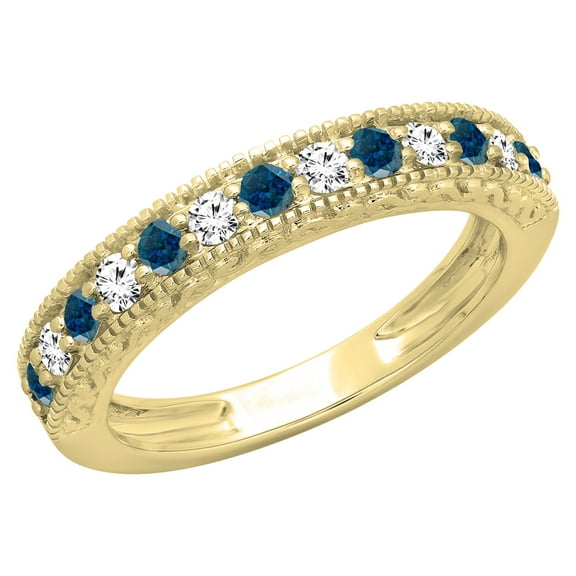 Dazzlingrock Collection 0.55 Carat (ctw) 14K Blue & White Diamond Ladies Wedding Stackable Band 1/2 CT, Yellow Gold, Size 5.5