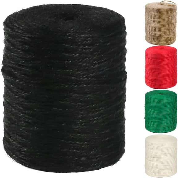 CCOCC Natural Jute Twine 600 Feet Long Colored Twine Rope for Crafts Gift Wrapping Packing Gardening and Wedding Decor (Black)