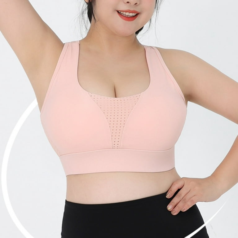 QUYUON Padded Bralette Women's Plus Size Mesh Stitching Sports Underwear  High Strength Fitness Vest Bra Pad Yoga Clothes Skin-Friendly Sports Bra  Pink